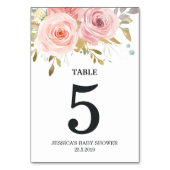 Blush Pink Vintag Floral Baby Dusche Tischnummer (Rückseite)