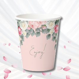 Blush Pink Vintag Garden Rose Kinderdusche Pappbecher