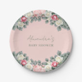 Blush Pink Vintag Garden Rose Kinderdusche Pappteller (Vorderseite)