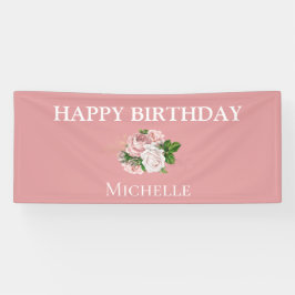Blush Pink Vintage Blumengrün Glücklich Geburtstag Banner
