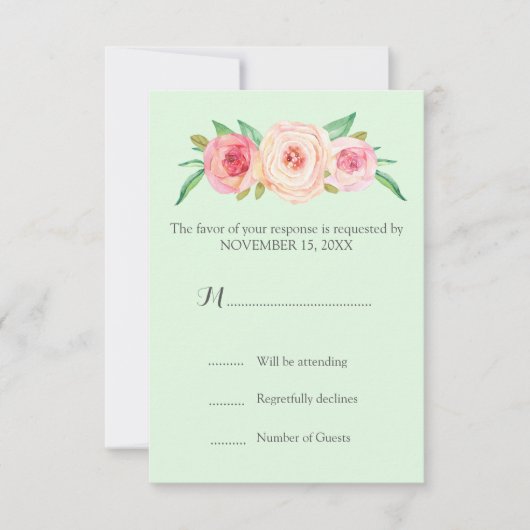 Blush Pink Vintage Blütenminze Hochzeit RSVP Karte (Vorderseite)
