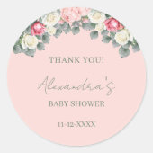 Blush Pink Vintage Rose Kinderdusche Danke Runder Aufkleber (Vorderseite)