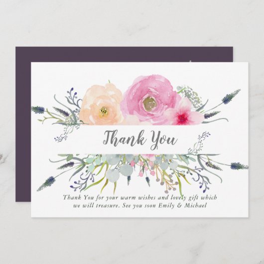 Blush Pink Violet Vielen Dank Card Boho Kräuter Dankeskarte (Vorne/Hinten)