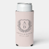Blush Pink Wappen Moderne Monogram Wedding Selters Dosenkühler (Seltzer Vorderseite)