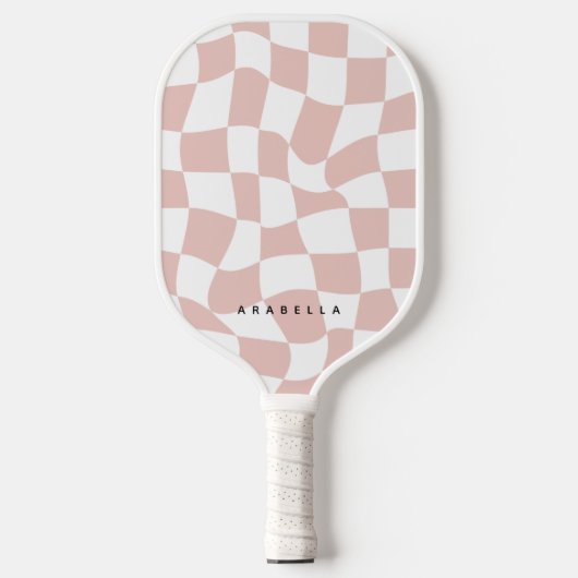 Blush Pink Warped Checkerboard Pickleball Paddle (Vorderseite)