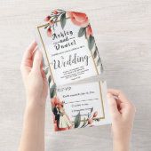 Blush Pink Wasserfarbe Blumenbraun Hochzeit All In One Einladung (Abreißen)