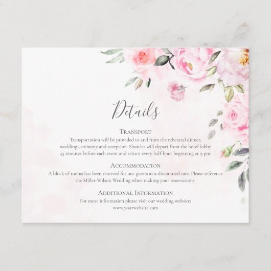 Blush Pink Wasserfarbe Blumengrün Hochzeit Begleitkarte (Vorderseite)