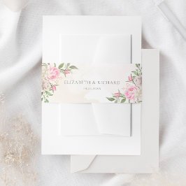 Blush Pink Wasserfarbe Blumengrün Hochzeit Einladungsbanderole