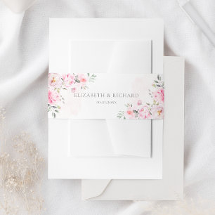 Blush Pink Wasserfarbe Blumengrün Hochzeit Einladungsbanderole