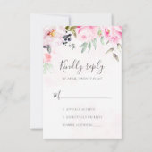Blush Pink Wasserfarbe Blumengrün Hochzeit RSVP Karte (Vorderseite)