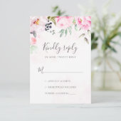 Blush Pink Wasserfarbe Blumengrün Hochzeit RSVP Karte (Stehend Vorderseite)