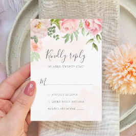 Blush Pink Wasserfarbe Blumengrün Hochzeit RSVP Karte