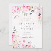 Blush Pink Wasserfarbe Blumengrün Hochzeit Save The Date (Vorderseite)