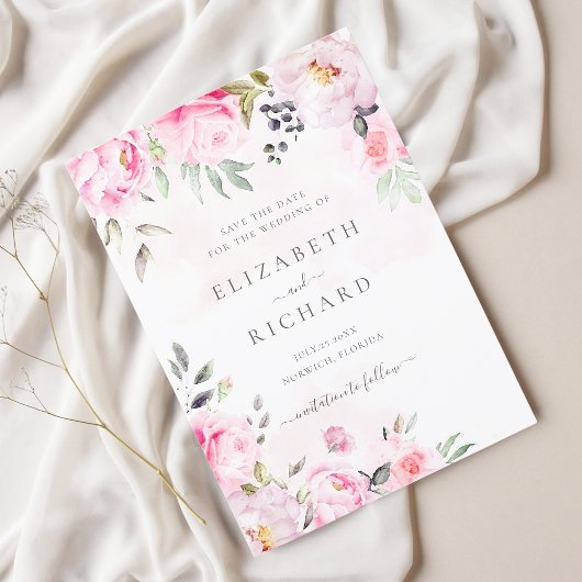 Blush Pink Wasserfarbe Blumengrün Hochzeit Save The Date