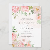 Blush Pink Wasserfarbe Blumengrün Hochzeit Save The Date (Vorderseite)