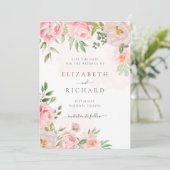 Blush Pink Wasserfarbe Blumengrün Hochzeit Save The Date (Stehend Vorderseite)