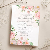 Blush Pink Wasserfarbe Blumenzellenhochzeit Einladung