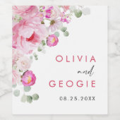 Blush Pink Wasserfarbe Blumenzellenhochzeit Weinetikett (Einzelnes Label)