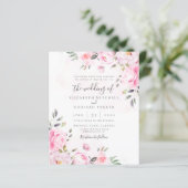 Blush Pink Wasserfarbe Blumenzunge Einladung (Stehend Vorderseite)