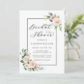 Blush Pink Wasserfarbe Blütendusche Einladung (Stehend Vorderseite)