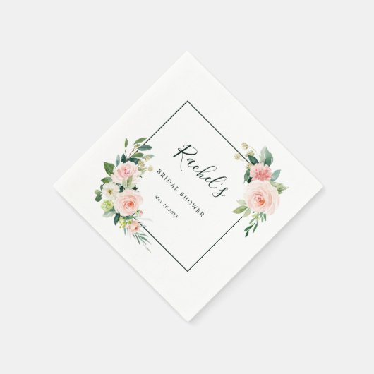 Blush Pink Wasserfarbe Blütendusche Serviette (Ecke)