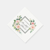 Blush Pink Wasserfarbe Blütendusche Serviette (Ecke)