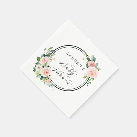 Blush Pink Wasserfarbe Blütendusche Serviette (Ecke)