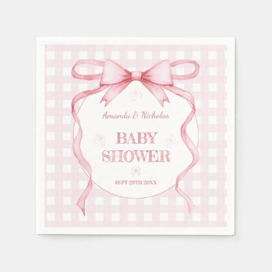 Blush Pink Wasserfarbe Bow Gingham Baby Girl Dusch Serviette (Vorderseite)
