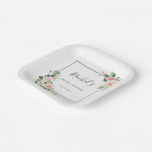 Blush Pink Wasserfarbe Brautparty Pappteller (Gewinkelt)