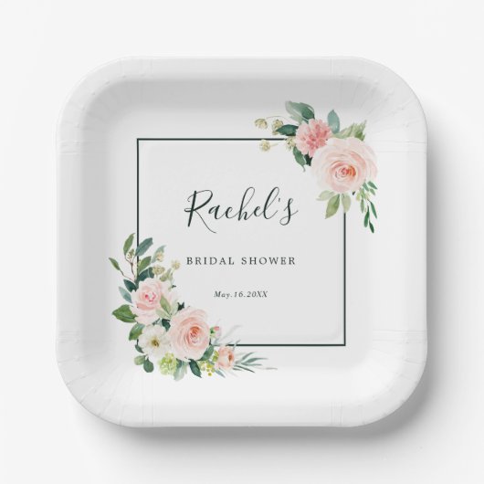 Blush Pink Wasserfarbe Brautparty Pappteller (Vorderseite)