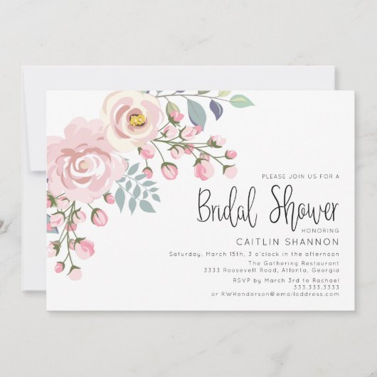 Blush Pink Wasserfarbe Bridal Dusche Einladung (Vorderseite)