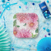 Blush Pink Wasserfarbe Dahlia Blumenmuster Pappteller (Party)