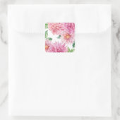 Blush Pink Wasserfarbe Dahlia Blumenmuster Quadratischer Aufkleber (Tasche)
