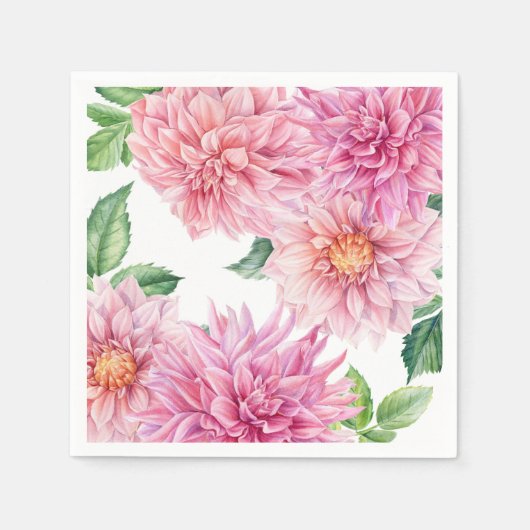 Blush Pink Wasserfarbe Dahlia Blumenmuster Serviette (Vorderseite)