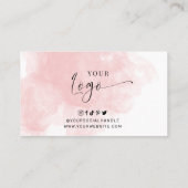 Blush Pink Wasserfarbe Elegantes Script Logo Salon Treuekarte (Rückseite)