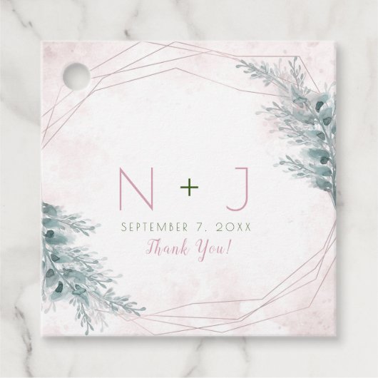 Blush Pink Wasserfarbe Geometrische botanische Hoc Geschenkanhänger (Vorderseite)