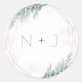 Blush Pink Wasserfarbe Geometrische botanische Hoc Runder Aufkleber