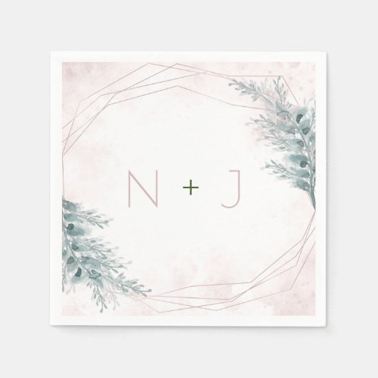 Blush Pink Wasserfarbe Geometrische botanische Hoc Serviette (Vorderseite)