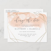 Blush Pink Wasserfarbe Gold Grenze ändern Datum Einladungspostkarte (Vorne/Hinten)