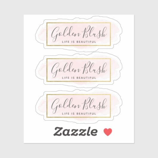 Blush Pink Wasserfarbe & Modern Gold 3-Piece-Logo Aufkleber (Blatt)