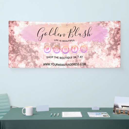 Blush Pink Wasserfarbe & Moderne Goldene geometris Banner (Messe)