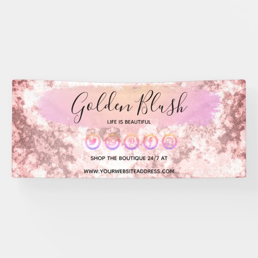 Blush Pink Wasserfarbe & Moderne Goldene geometris Banner (Horizontal)