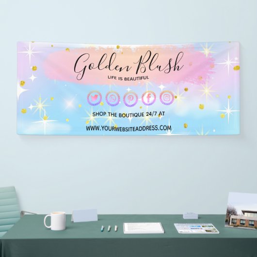 Blush Pink Wasserfarbe & Moderne Goldene geometris Banner (Messe)