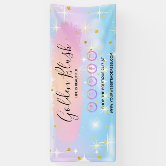 Blush Pink Wasserfarbe & Moderne Goldene geometris Banner (Vertikal)