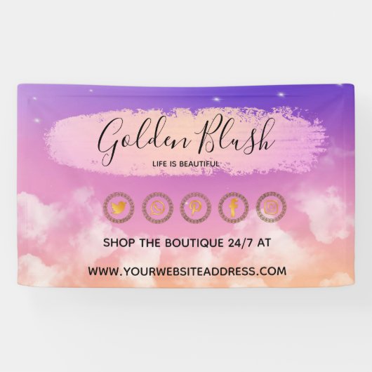 Blush Pink Wasserfarbe & Moderne Goldene geometris Banner (Horizontal)