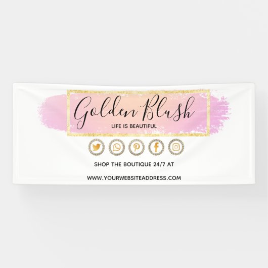 Blush Pink Wasserfarbe & Moderne Goldene geometris Banner (Horizontal)