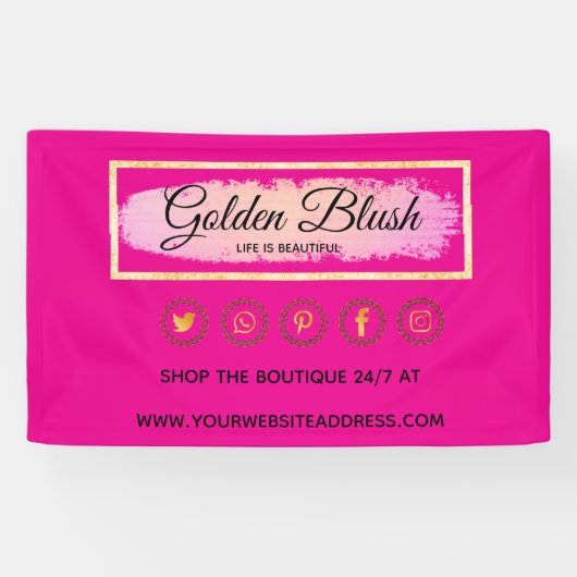 Blush Pink Wasserfarbe & Moderne Goldene geometris Banner (Horizontal)