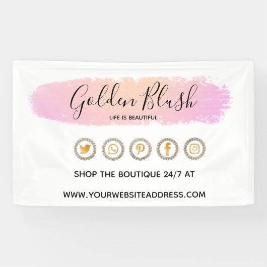 Blush Pink Wasserfarbe & Moderne Goldene geometris Banner (Horizontal)