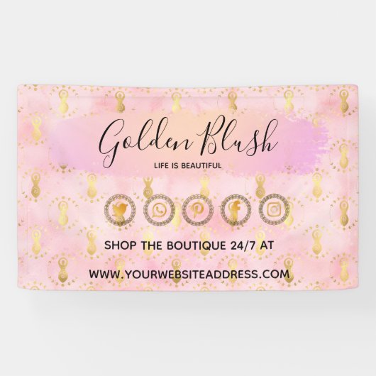 Blush Pink Wasserfarbe & Moderne Goldene geometris Banner (Horizontal)