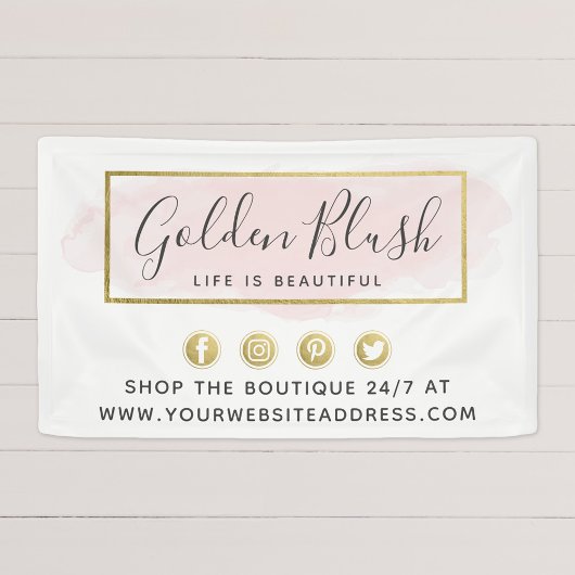 Blush Pink Wasserfarbe & Moderne Goldene geometris Banner